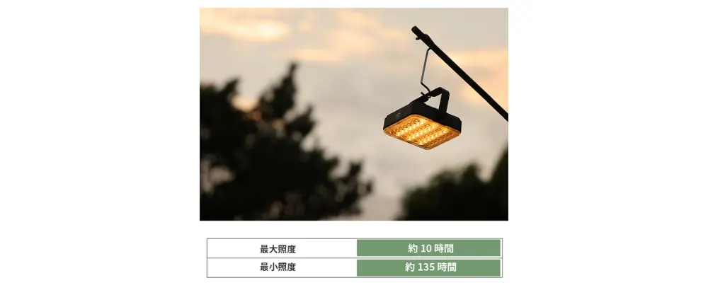 「EVOKE充電式LEDランタンLP20」は最大135時間も照らしてくれる